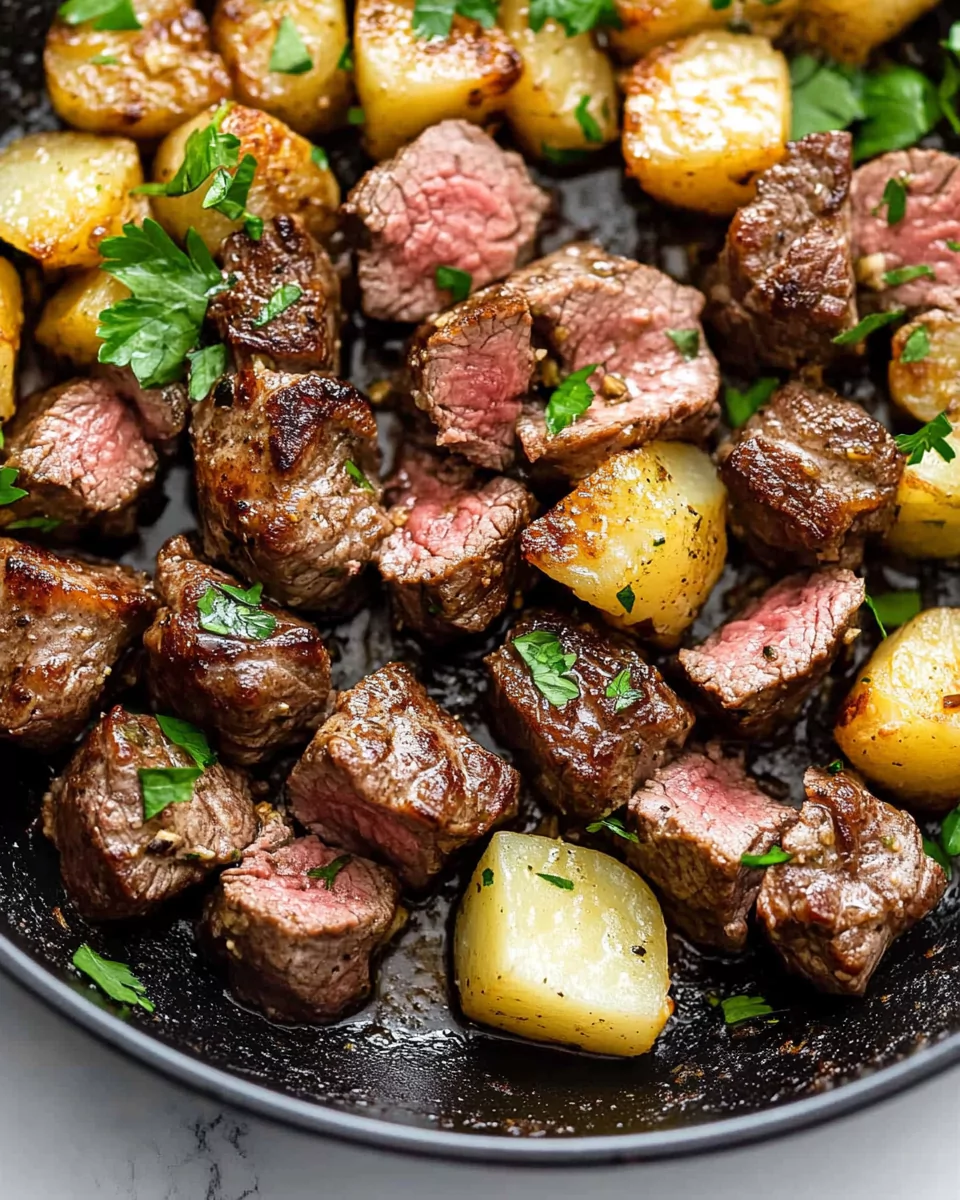 Garlic Butter Steak Bites and Potatoes