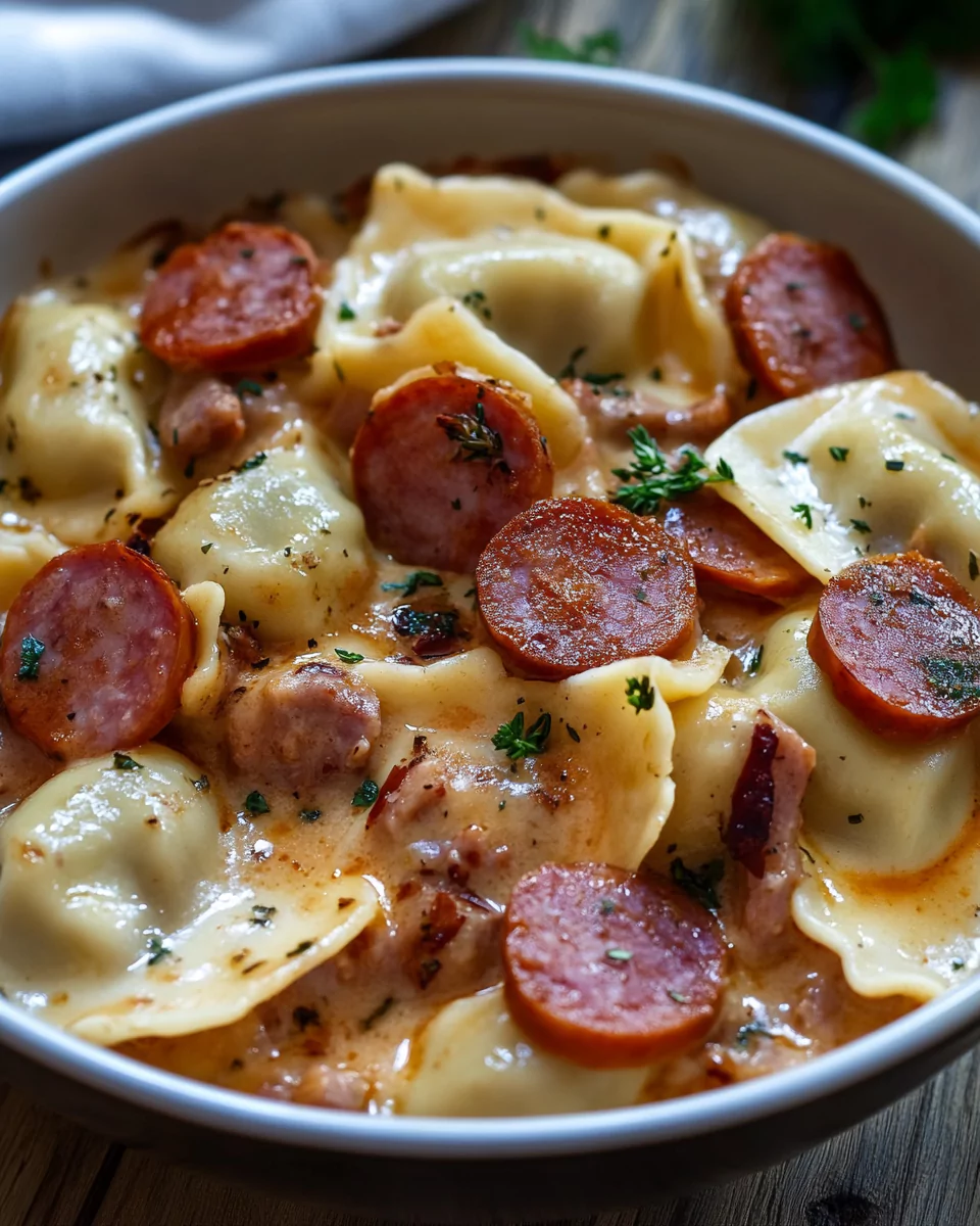 Crockpot Pierogi Casserole with Kielbasa