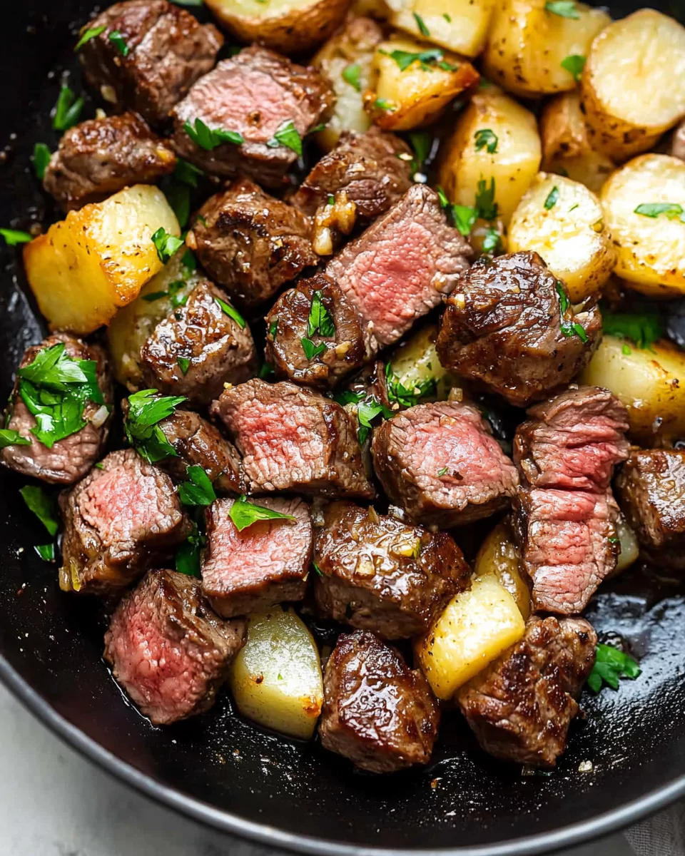 Garlic Butter Steak Bites and Potatoes