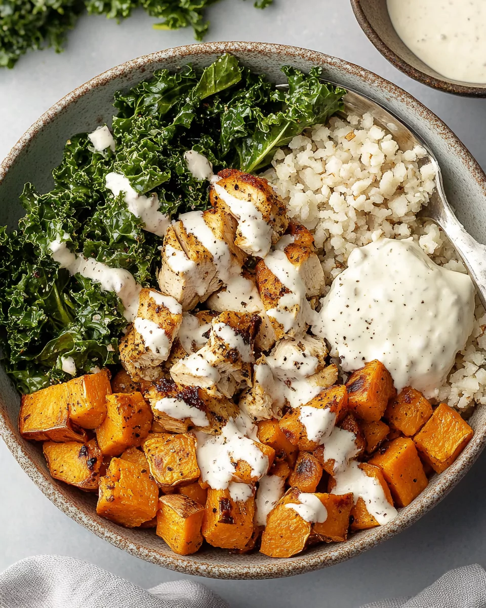 Roasted Chicken, Sweet Potato, and Kale Bowls