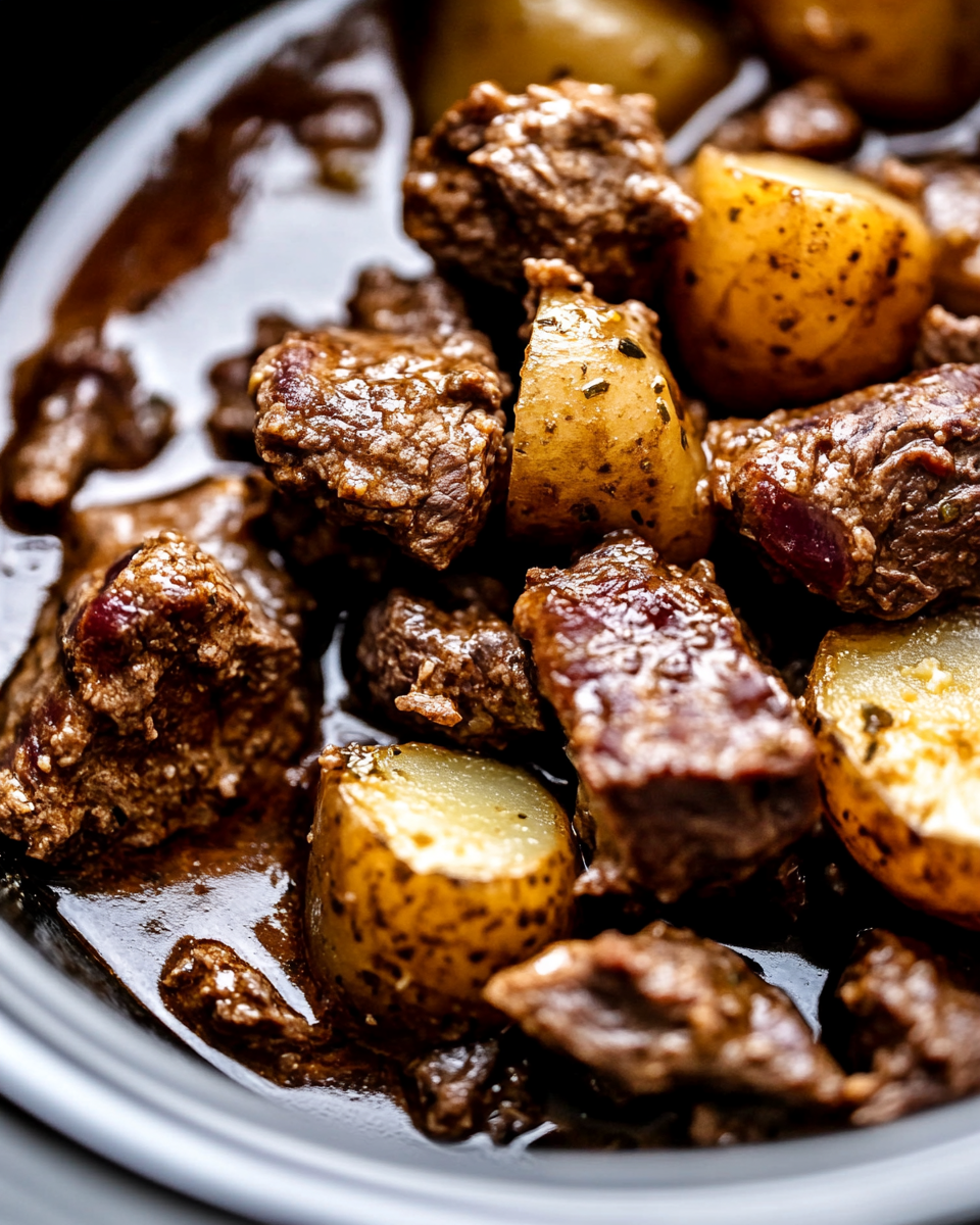 Slow Cooker Garlic Butter Beef Bites & Potatoes