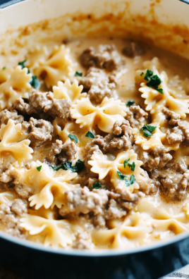 Cheesy Beef And Bowtie Pasta In Garlic Butter