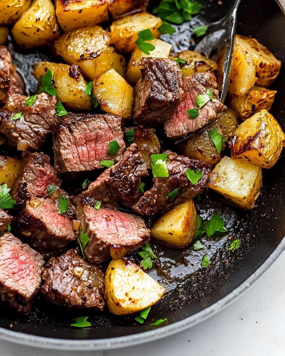 Garlic Butter Steak Bites and Potatoes