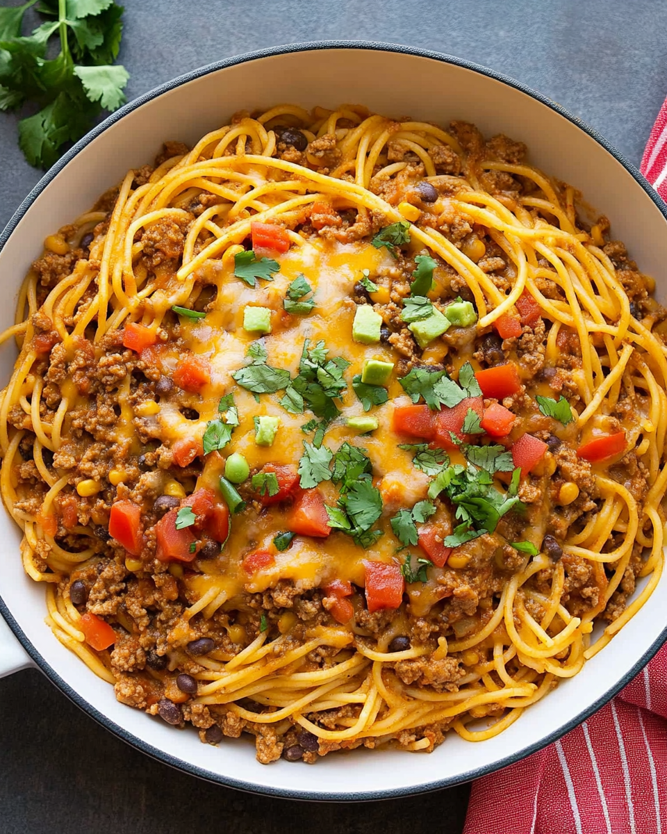 One Pot Taco Spaghetti