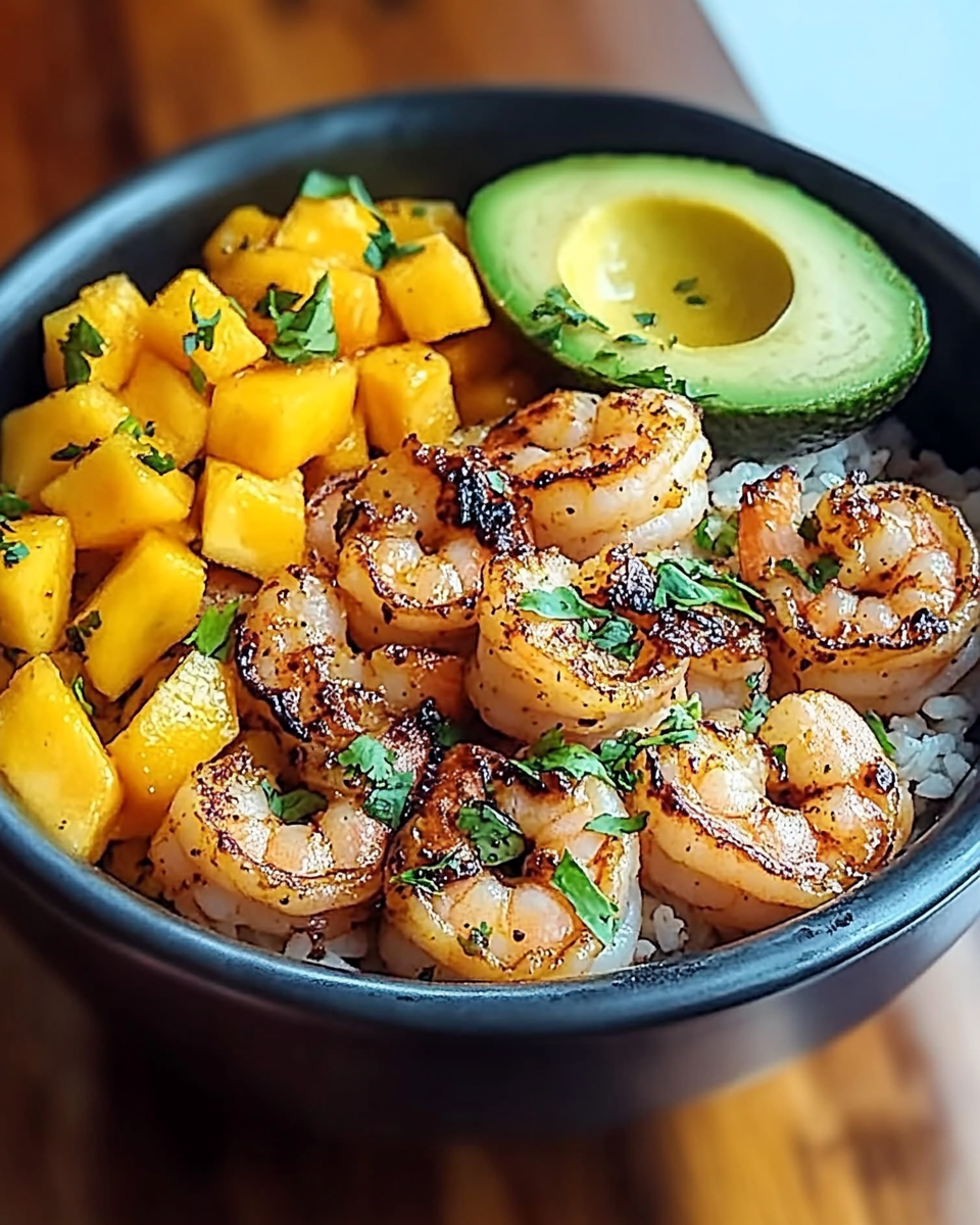 Shrimp and Avocado Bowls with Mango Salsa & Lime-Chili Sauce