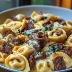 Cheesesteak Tortellini in Rich Provolone Sauce