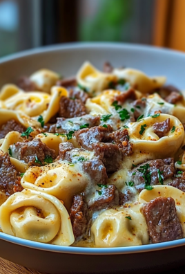 Cheesesteak Tortellini in Rich Provolone Sauce