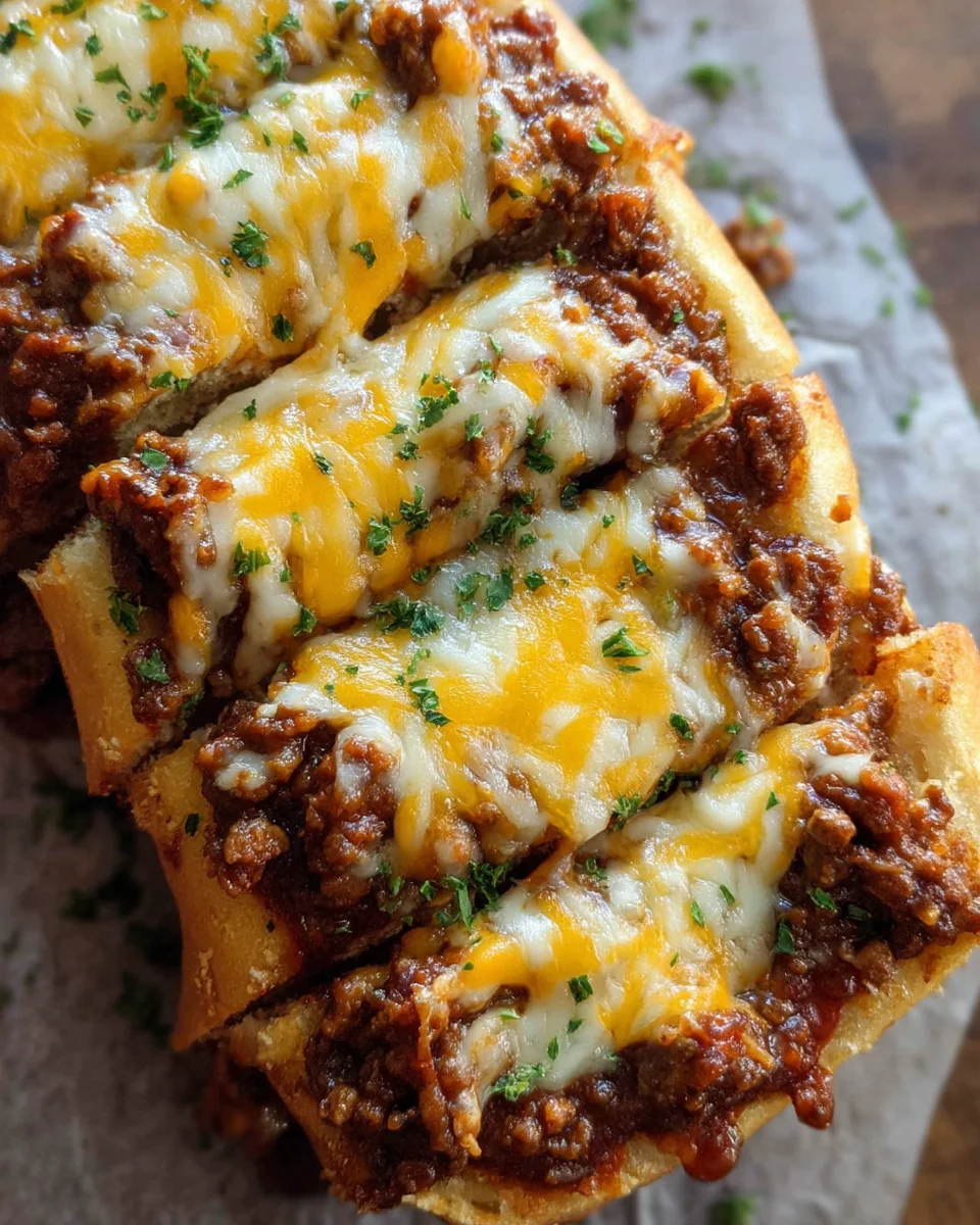 Cheesy Sloppy Joe Garlic Bread