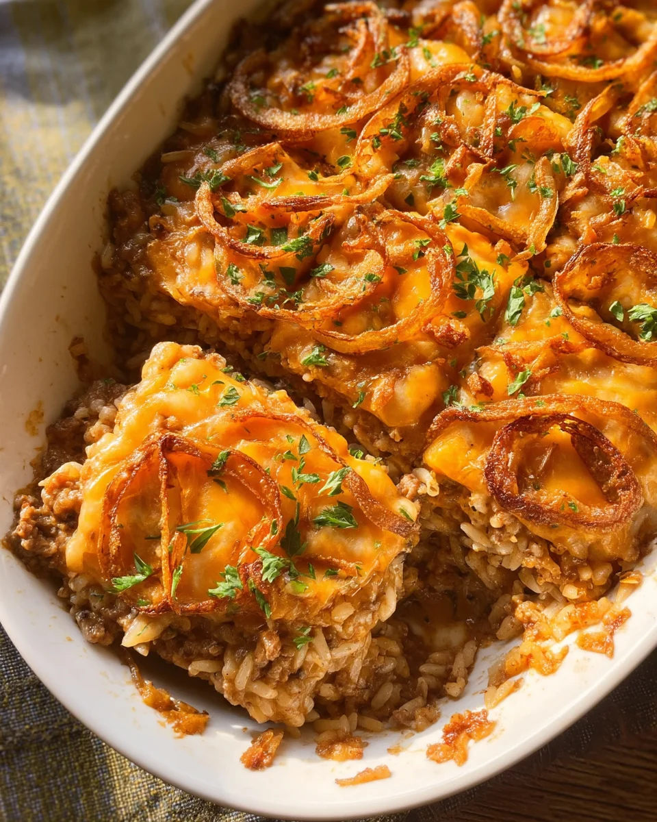 French Onion Ground Beef And Rice Casserole