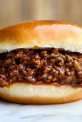 Close-up of a French onion Sloppy Joe sandwich with seasoned ground beef on a soft toasted bun