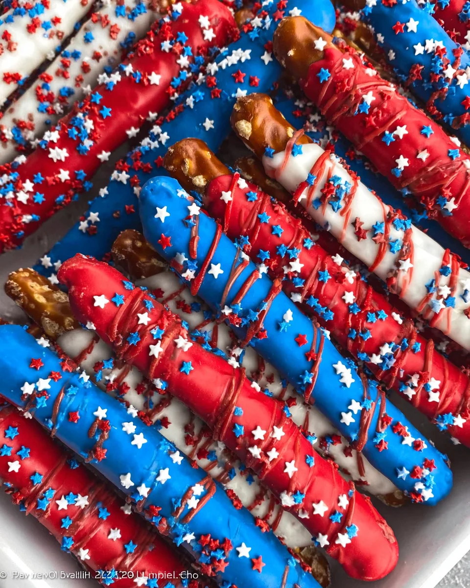 4th of July Chocolate Covered Pretzel Rods