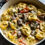 Cheesesteak Tortellini in Creamy Provolone Sauce