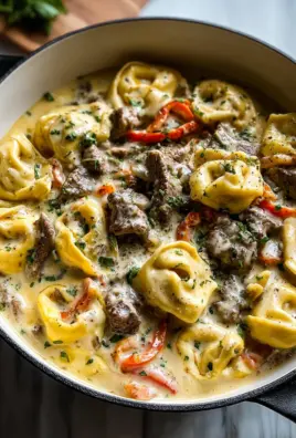 Cheesesteak Tortellini in Creamy Provolone Sauce