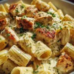 Creamy Garlic Butter Chicken and Rigatoni in Parmesan Sauce