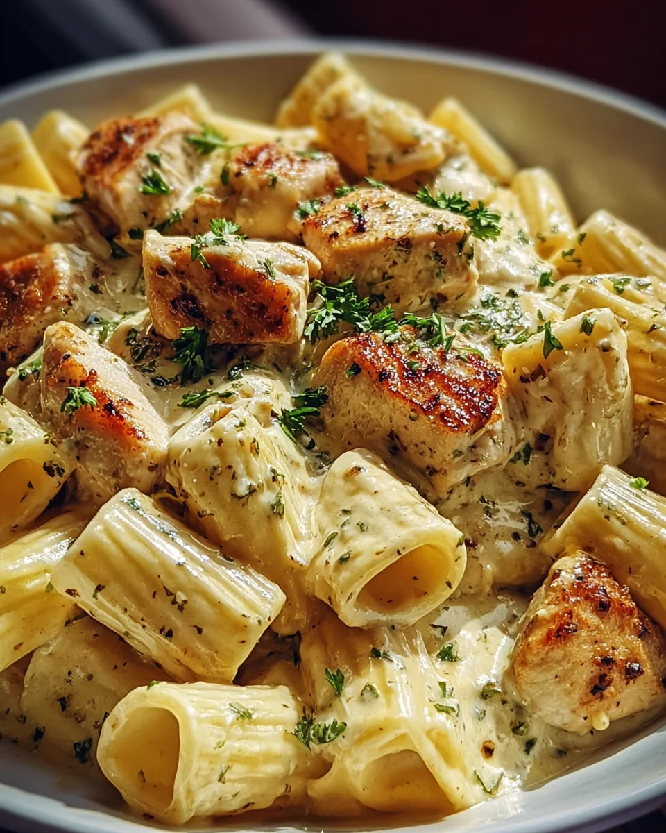 Creamy Garlic Butter Chicken and Rigatoni in Parmesan Sauce