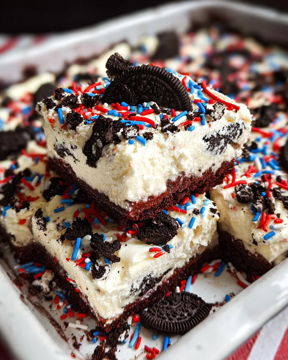 No Bake Fireworks Oreo Cheesecake bars