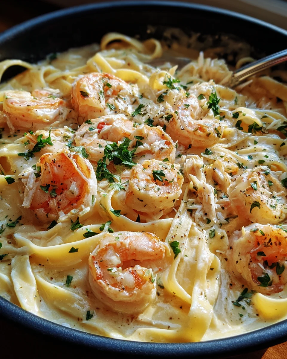 One Pot Shrimp and Crab Alfredo