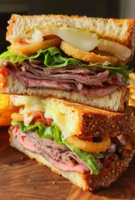 Roast Beef Sandwiches with Lettuce and Onions