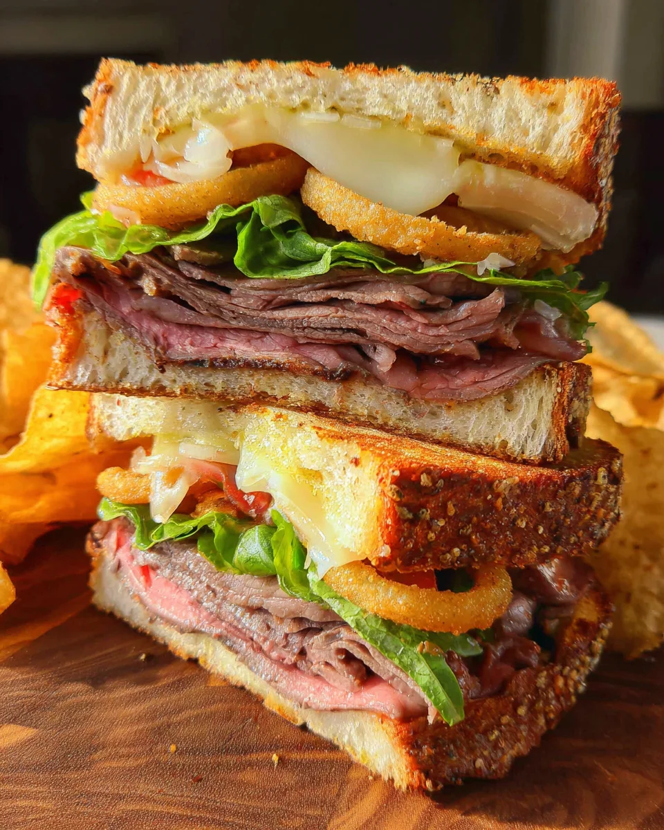 Roast Beef Sandwiches with Lettuce and Onions