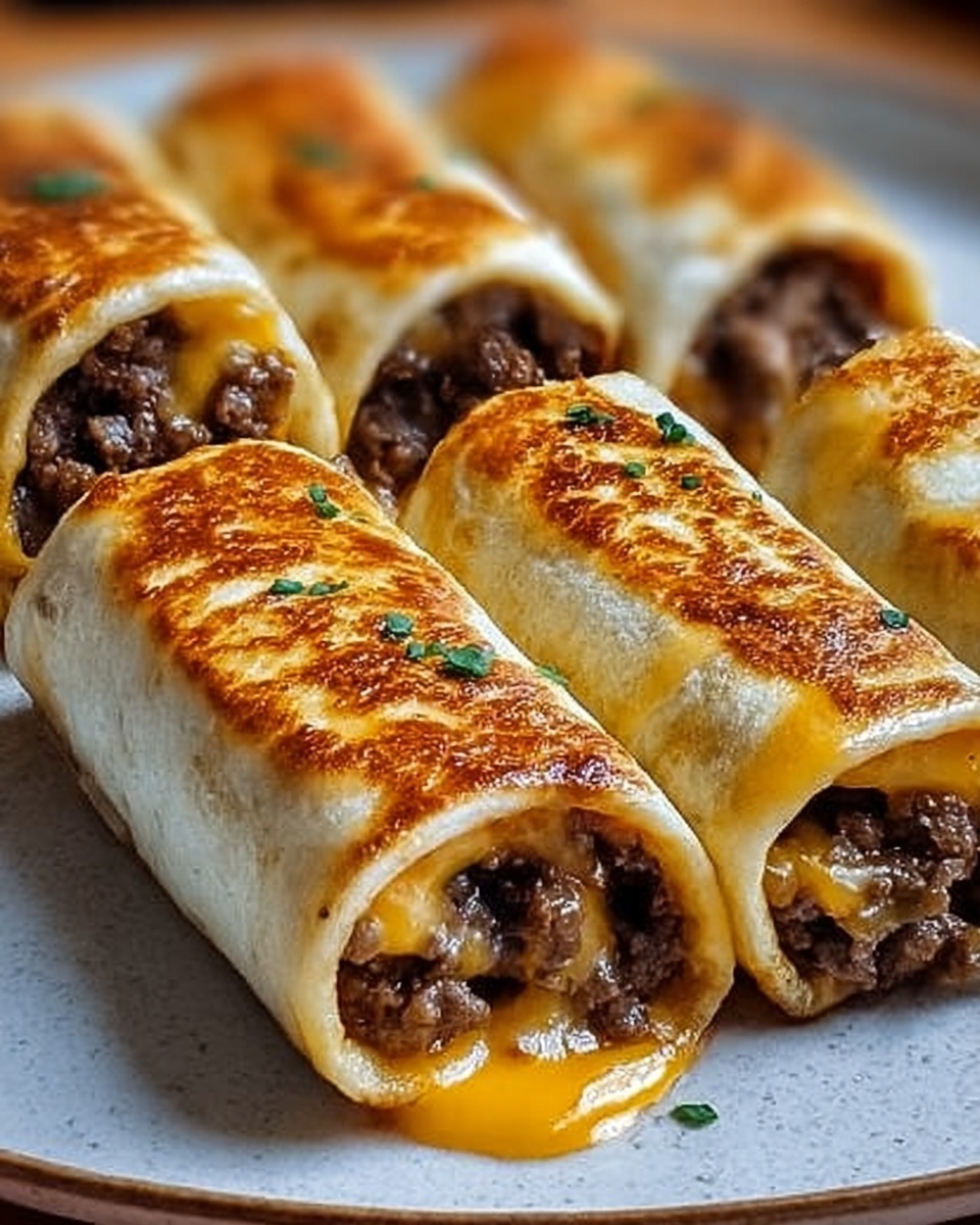 Crispy cheeseburger tacos filled with ground beef and melted cheddar on a plate