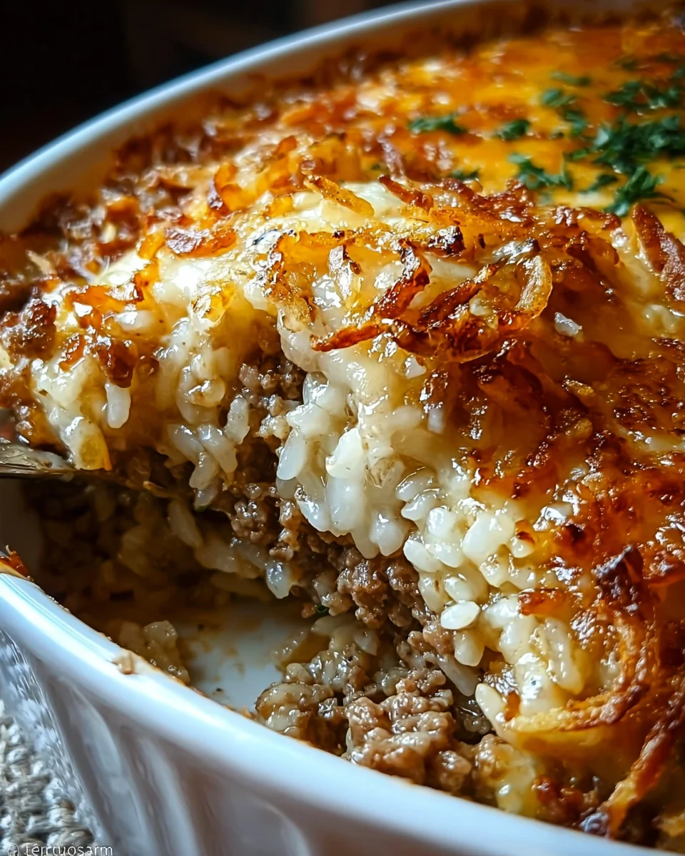 French Onion Ground Beef and Rice Casserole