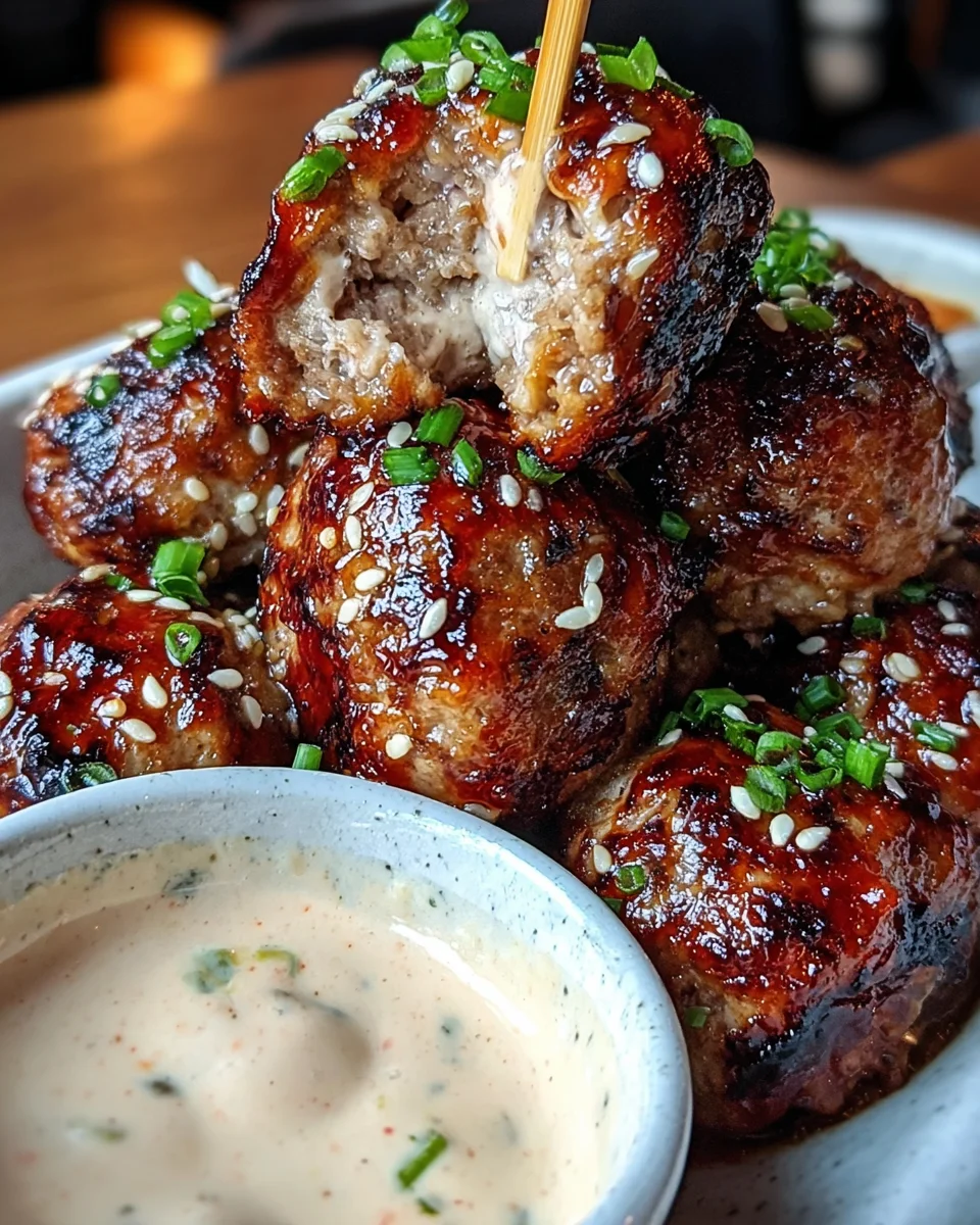 Korean BBQ Meatballs with Spicy Mayo Dip
