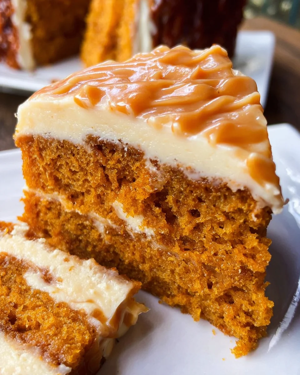 Pumpkin Cake with Caramel Cream Cheese Frosting