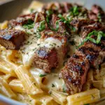 Steak and Creamy Garlic Parmesan Pasta