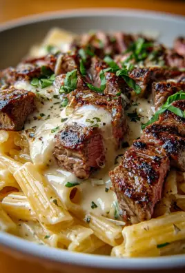 Steak and Creamy Garlic Parmesan Pasta