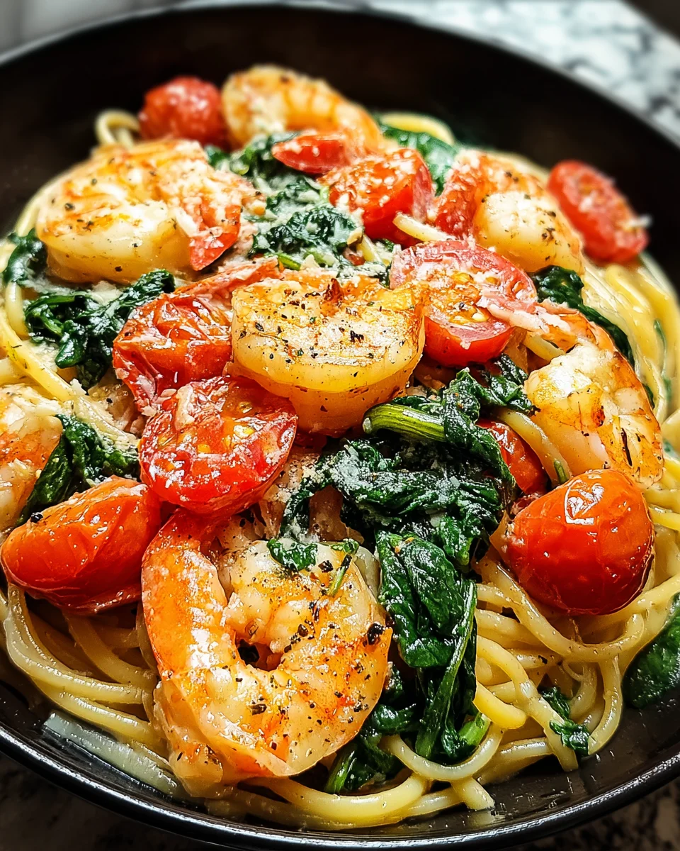 Tomato Spinach Shrimp Pasta