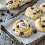 Fluffy Cottage Cheese Blueberry Cloud Bread on parchment paper