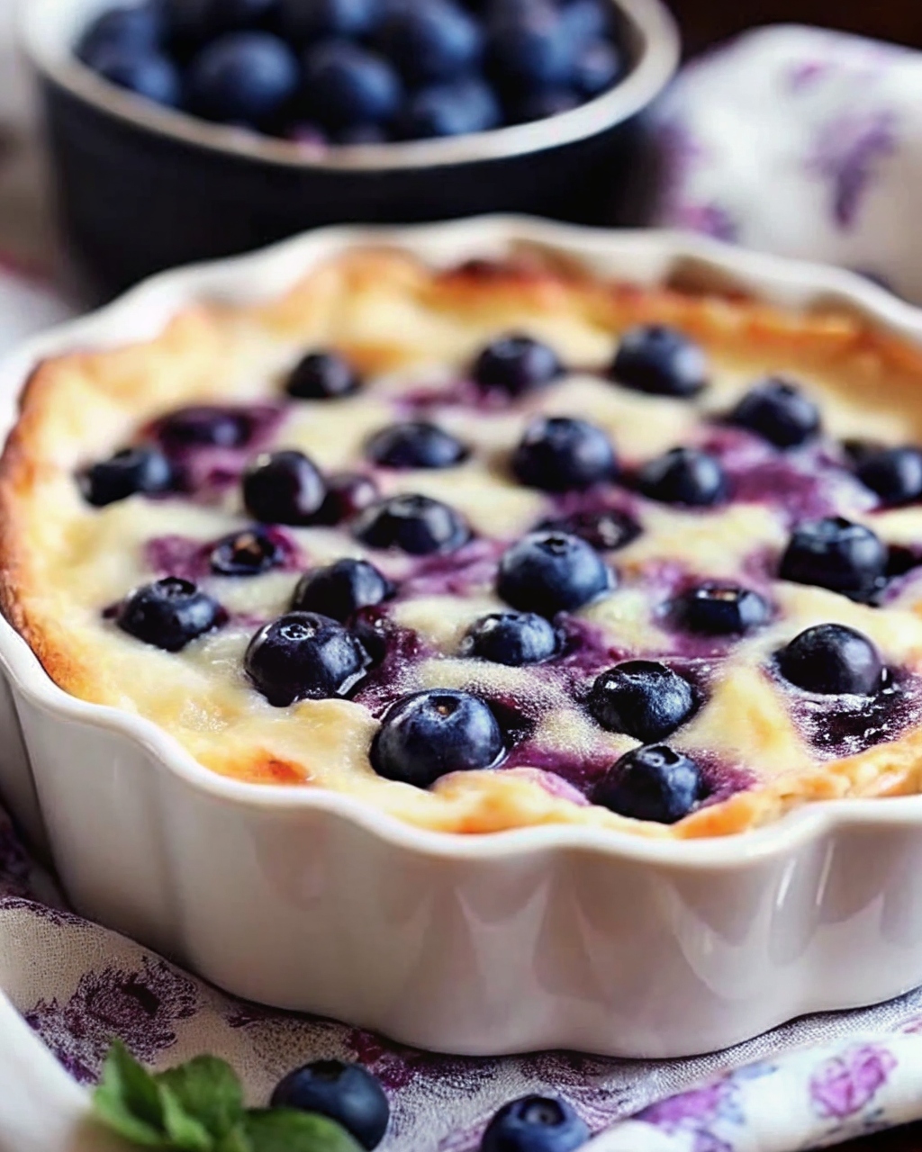 Blueberry Cottage Cheese Breakfast Bake in dish