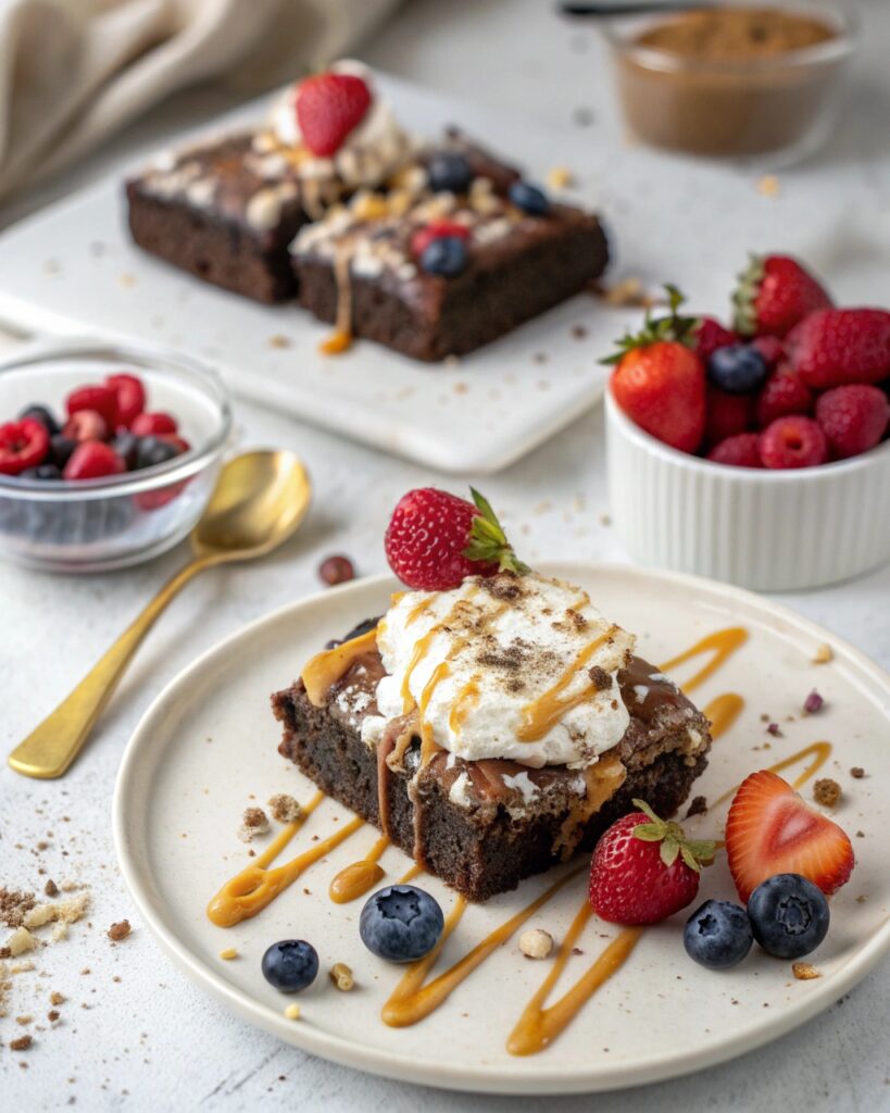 Cottage cheese protein brownie with toppings