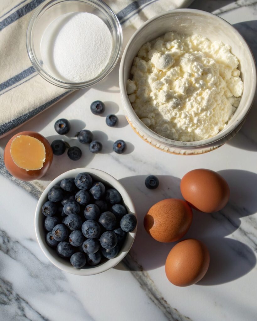 ingredients for blueberry fluffy cottage cheese cloud bread