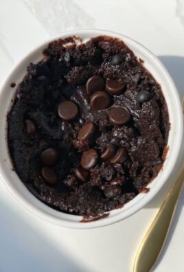 Cottage cheese microwave brownie in white mug