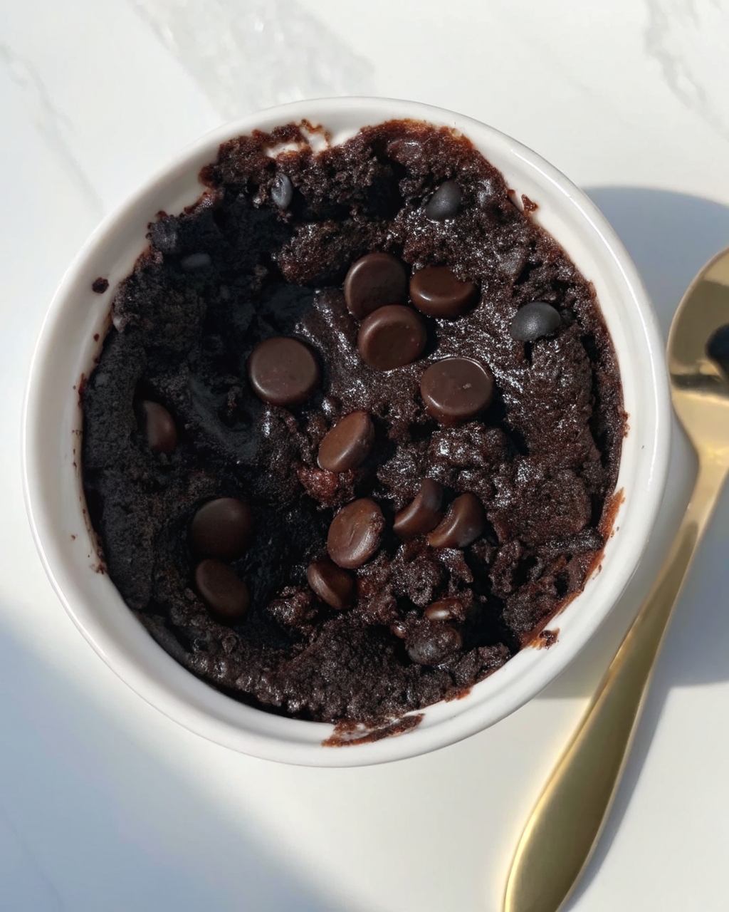 Cottage cheese microwave brownie in white mug