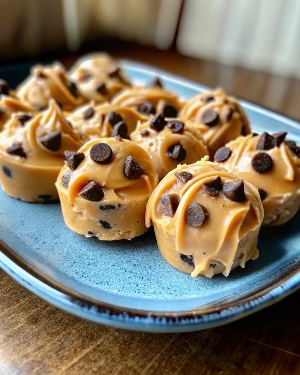 Frozen Greek Yogurt Peanut Butter Bites with Chocolate Chips close-up