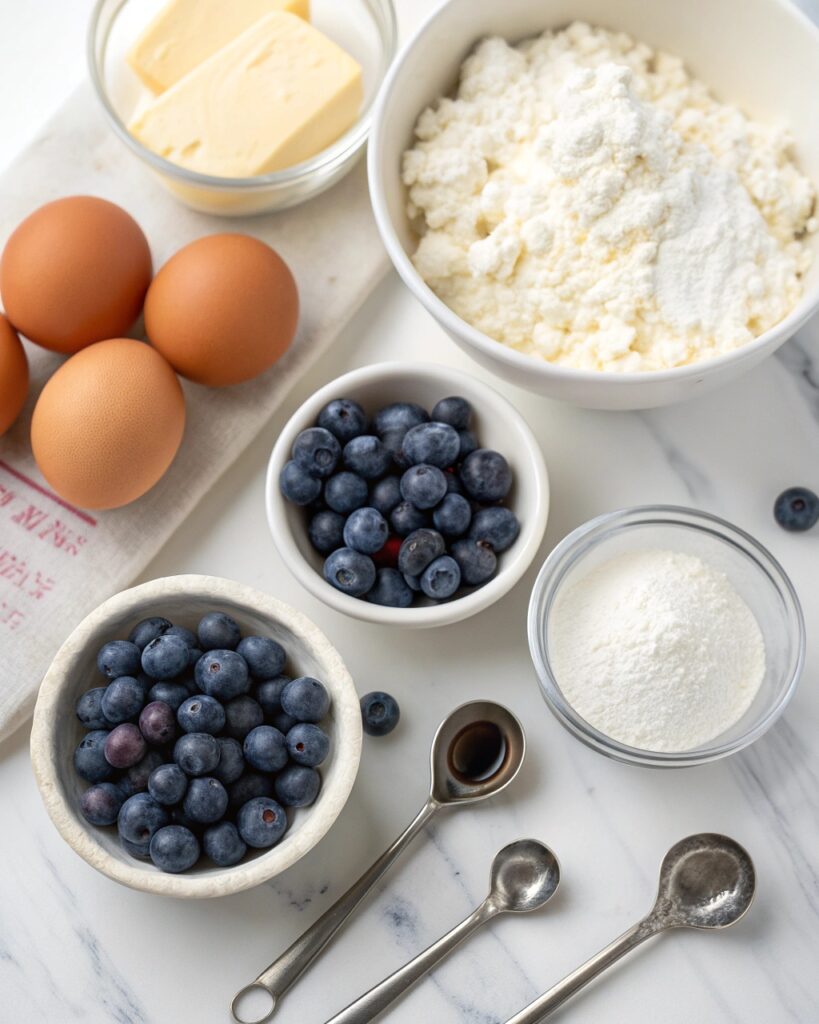 Ingredients for Fluffy Cottage Cheese Blueberry Cloud Bread