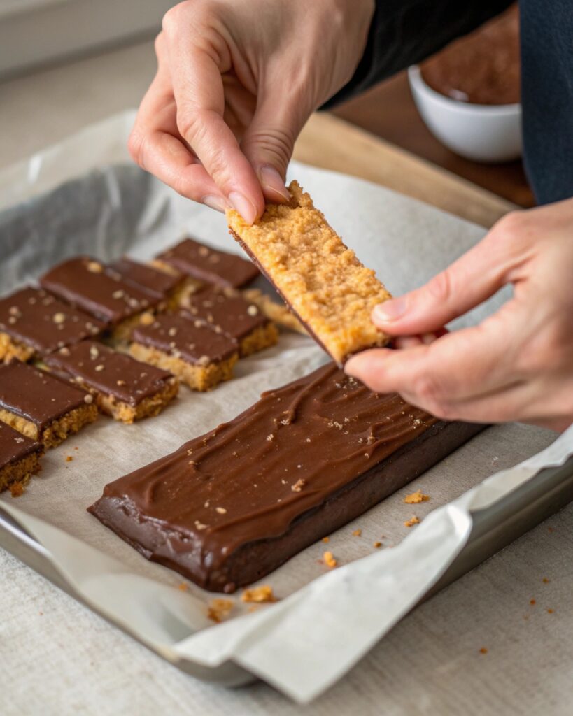 Dipping Healthy Butterfingers in chocolate