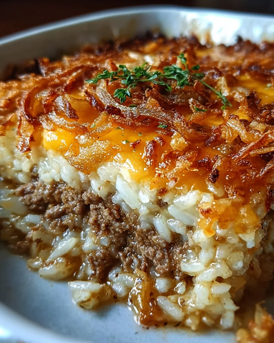 French Onion Ground Beef and Rice Casserole