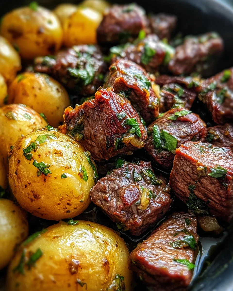 Slow Cooker Garlic Butter Beef Bites & Potatoes