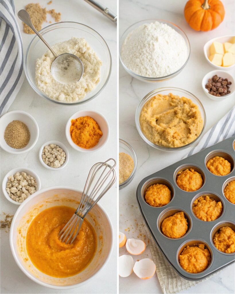 steps for making high-protein cottage cheese pumpkin muffins